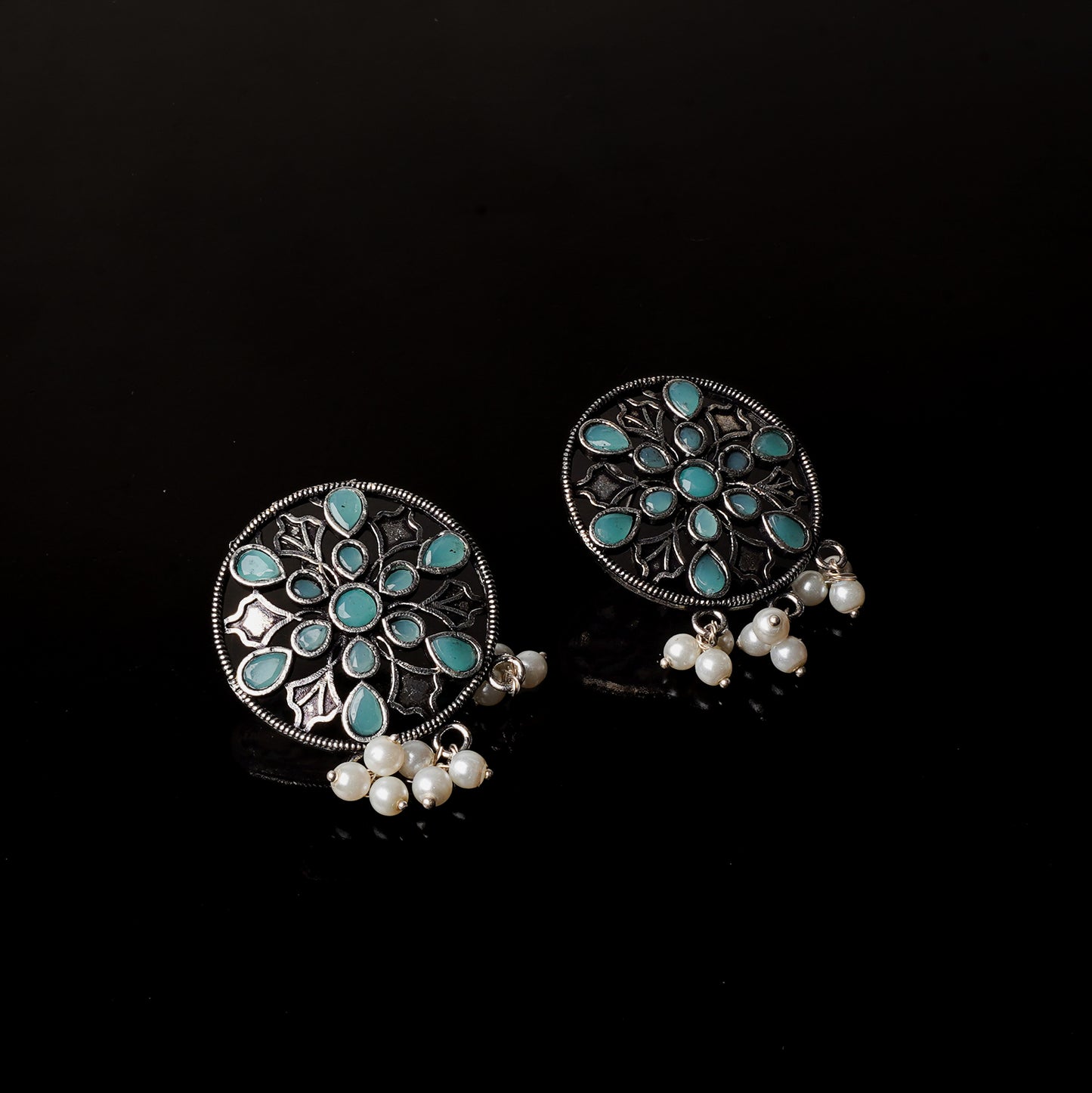 Mint Stone Studded Circular Studs