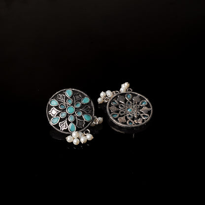 Mint Stone Studded Circular Studs