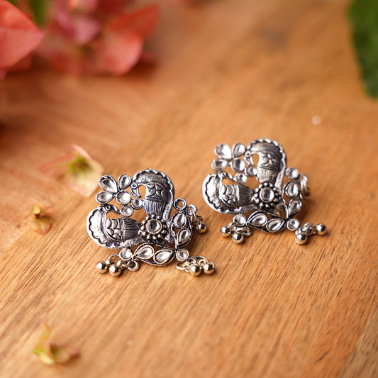 White Stone Studded Oxidised Earrings