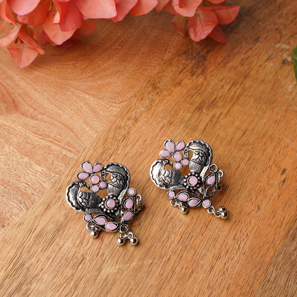 Baby Pink Stone Studded Oxidised Earrings