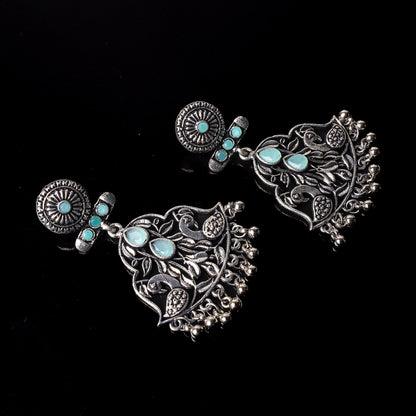 Mint Stone Studded Oxidised Danglers