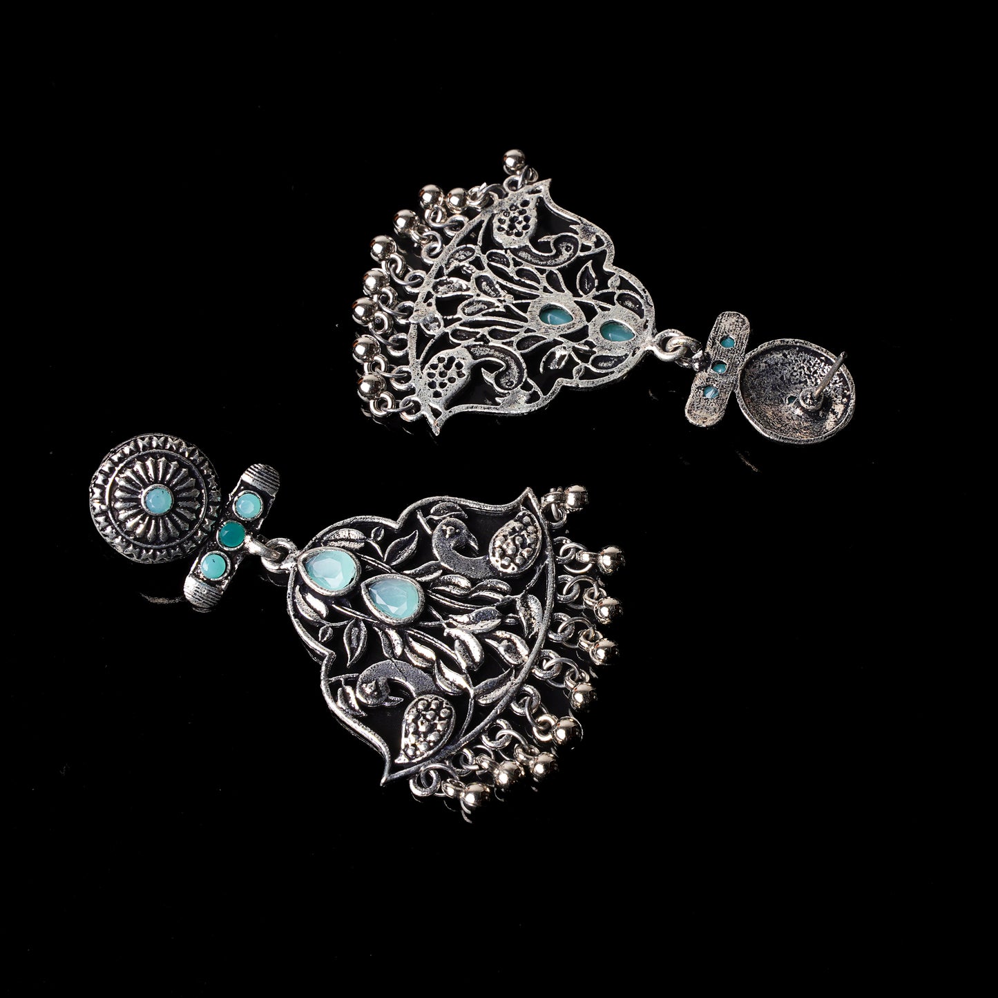 Mint Stone Studded Oxidised Danglers
