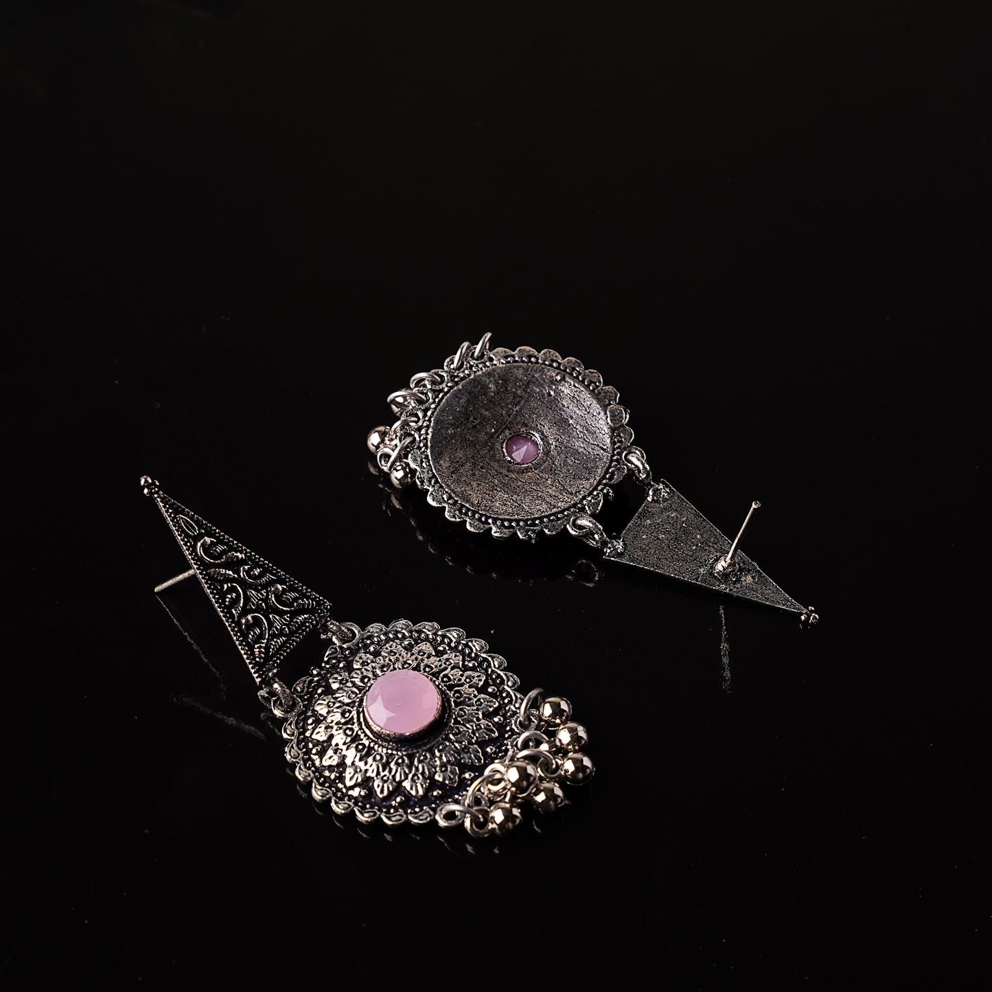 Baby Pink Stone Studded Oxidised Earrings