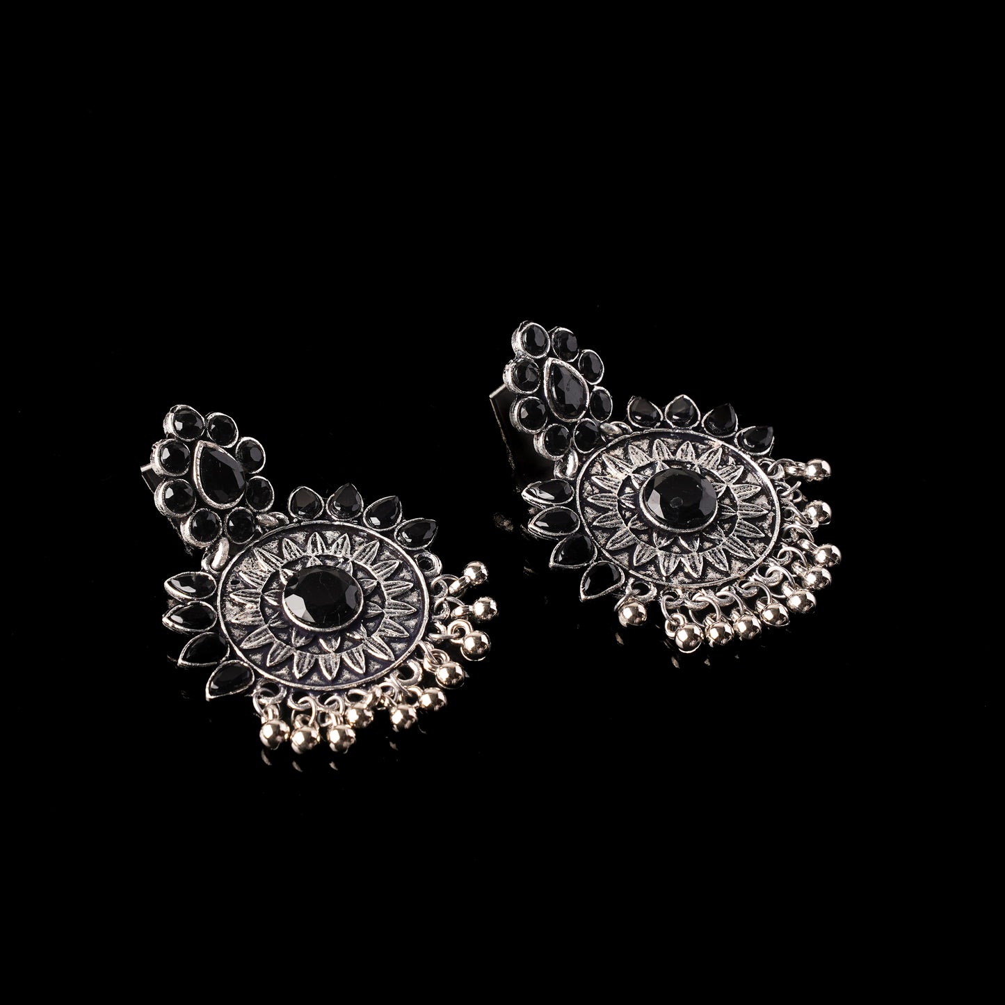 Black Stone Studded Oxidised Earrings