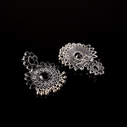 Black Stone Studded Oxidised Earrings