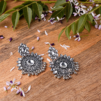 White Stone Studded Oxidised Earrings