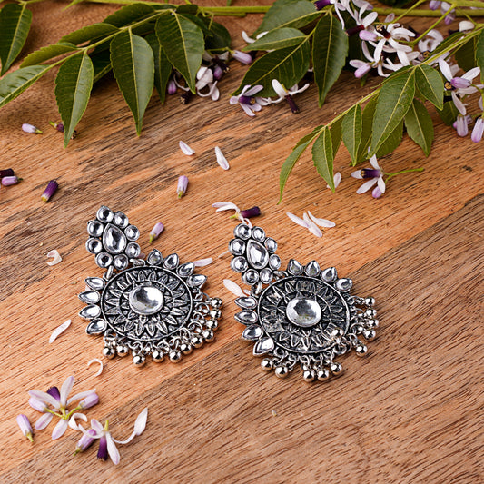 White Stone Studded Oxidised Earrings