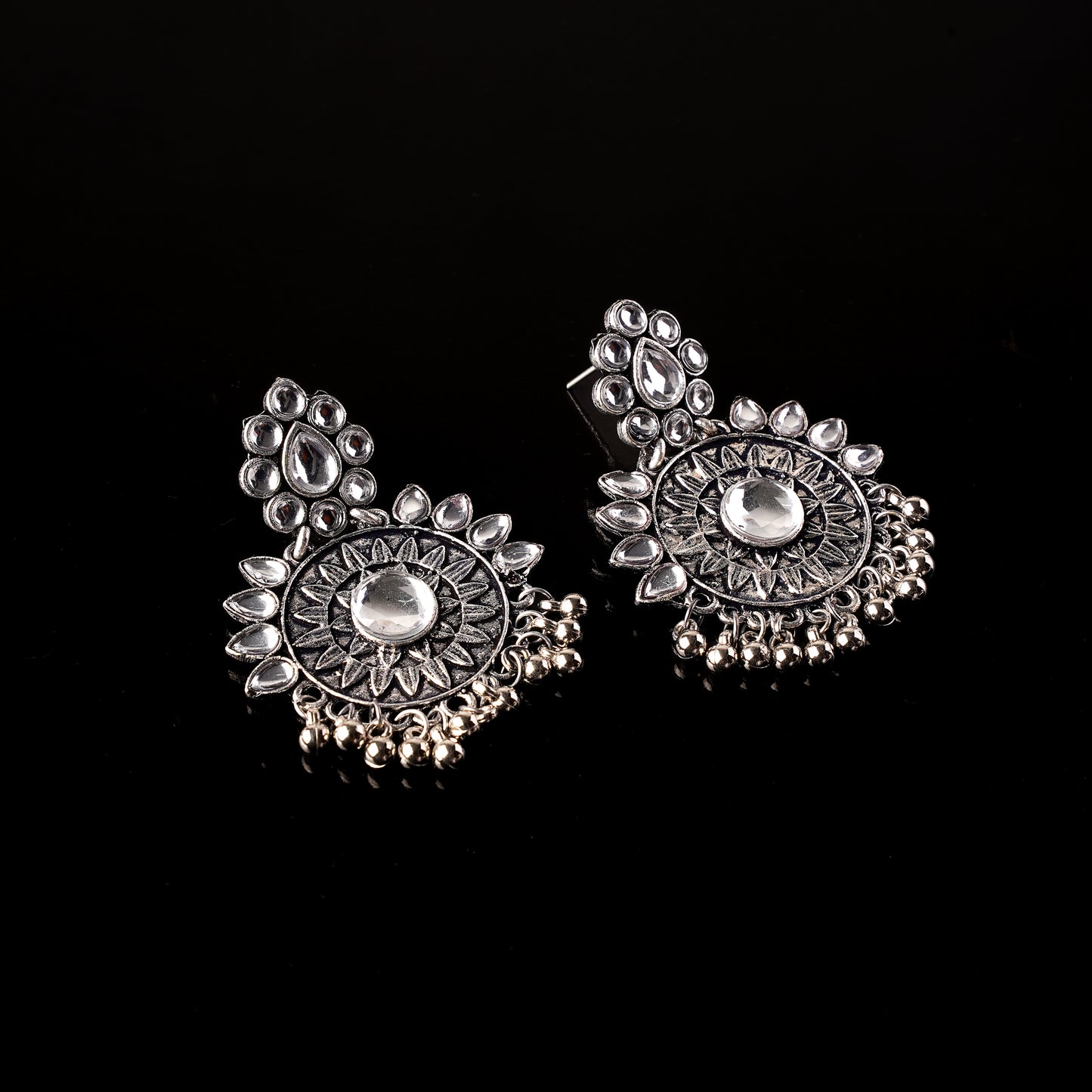 White Stone Studded Oxidised Earrings