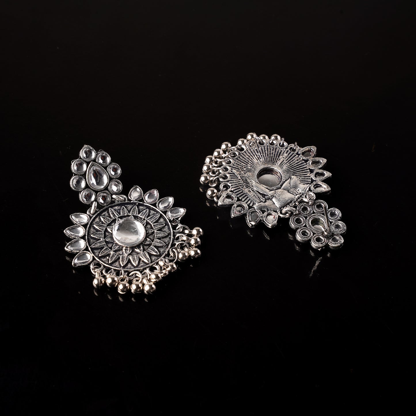 White Stone Studded Oxidised Earrings