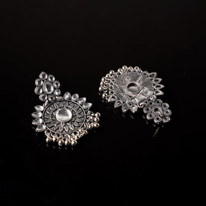 White Stone Studded Oxidised Earrings