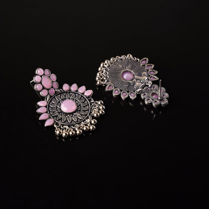 Baby Pink Stone Studded Oxidised Earrings