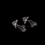Baby Pink Stone Studded Flower Shaped Intricate Oxidised Earrings