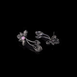 Baby Pink Stone Studded Flower Shaped Intricate Oxidised Earrings