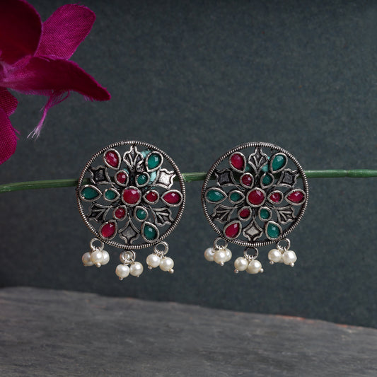 Multicoloured Stone Studded Circular Studs