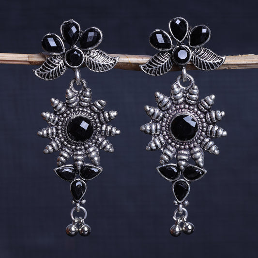 Black Stone Studded Oxidised Earrings