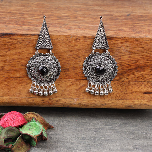 Black Stone Studded Oxidised Earrings