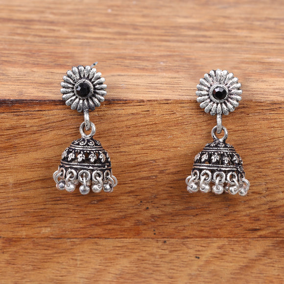 Black Stone Studded Tiny Earrings With Hanging Jhumki