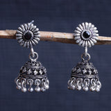 Black Stone Studded Tiny Earrings With Hanging Jhumki
