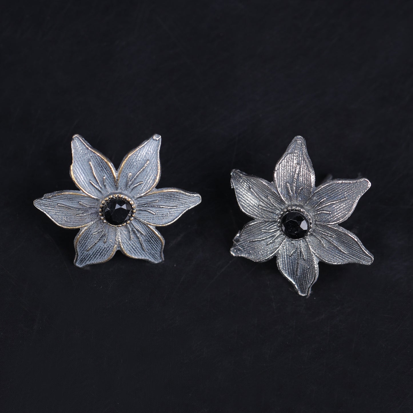 Black Stone Studded Brass Studs