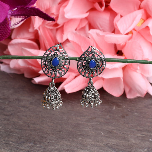 Blue Stone Studded Danglers With Hanging Jhumki