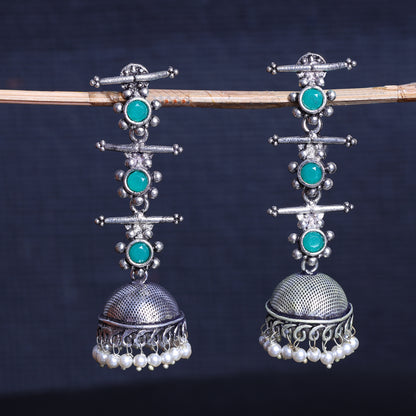 Green Stone Studded Triple Layered Jhumkas