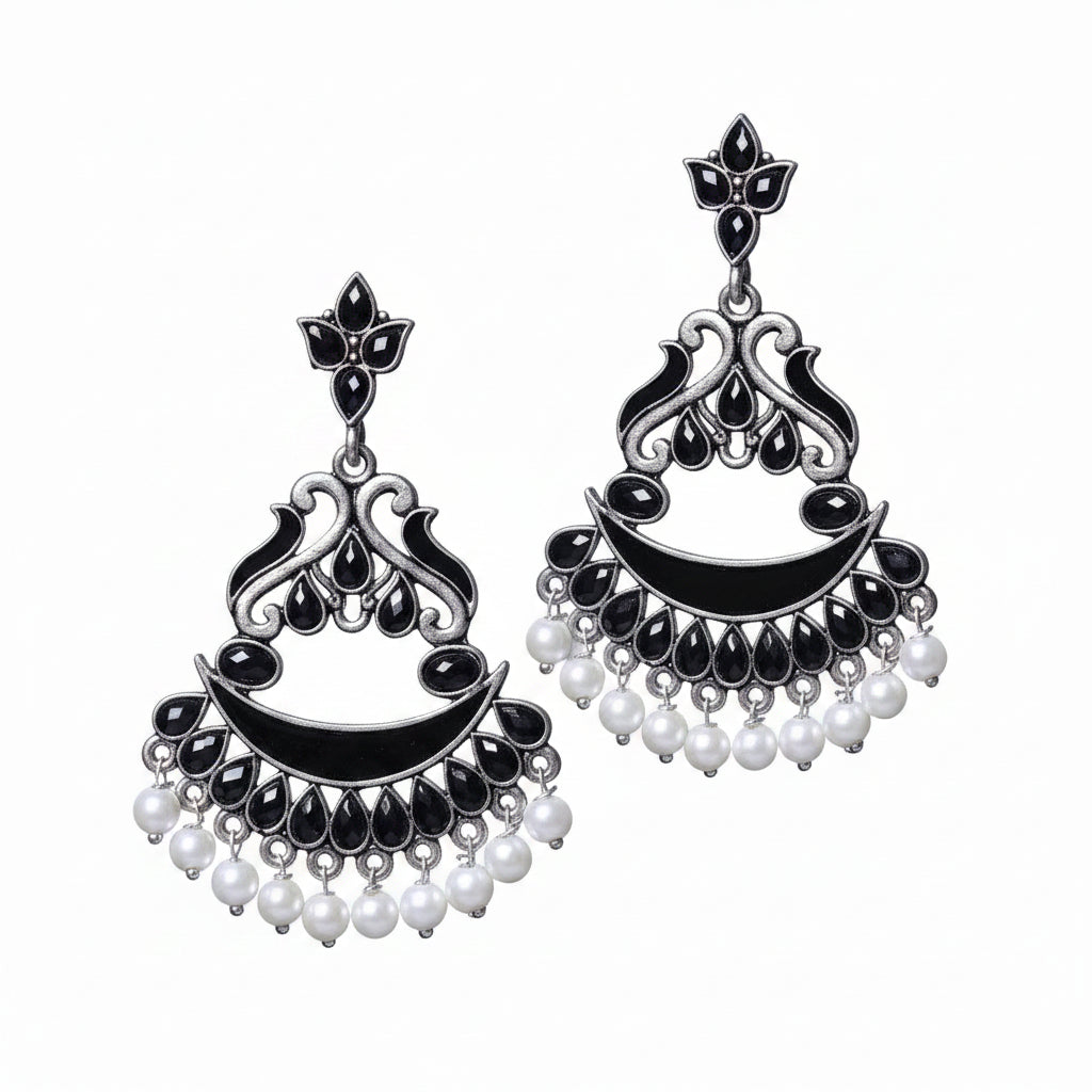 Neel swirls pearl dangler earring (Black)
