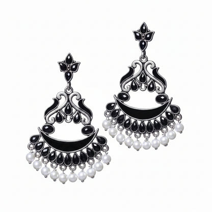Neel swirls pearl dangler earring (Black)