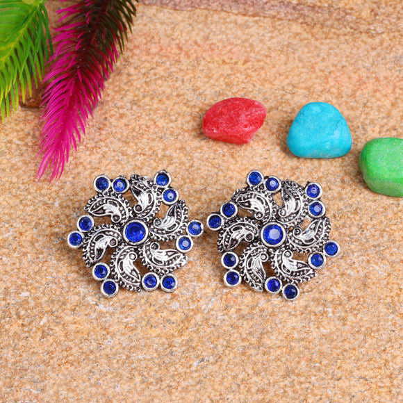 German Silver Aritifical Stone Earrings - South India Jewels