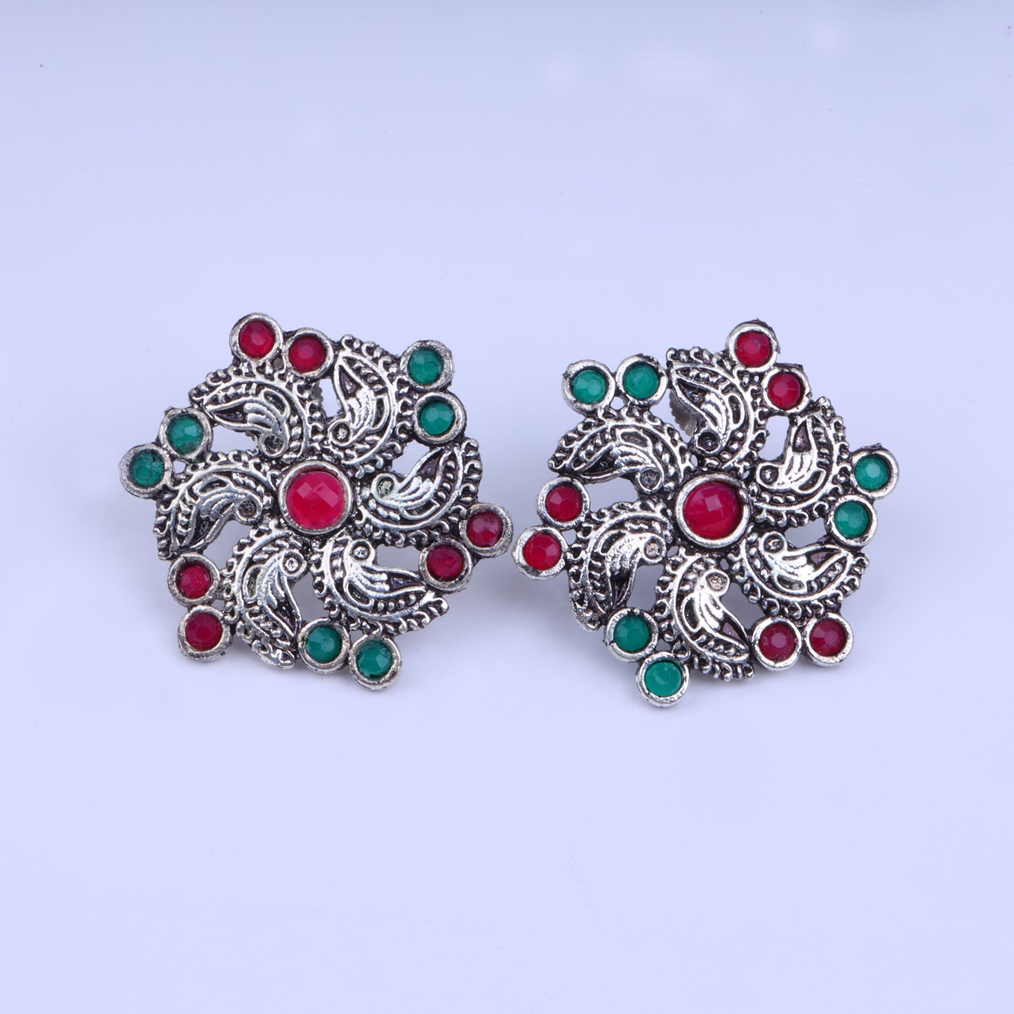 Multicolored Stone Studded German Silver Stud Earrings