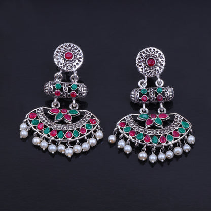 Multicolored Stone Studded Rajwada Statement Earrings