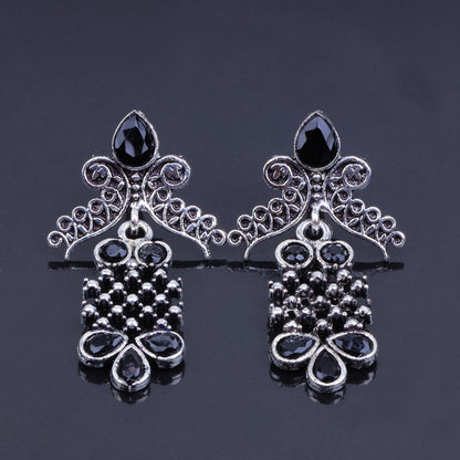 Black Stone Studded Lightweight German Silver Stud Earrings