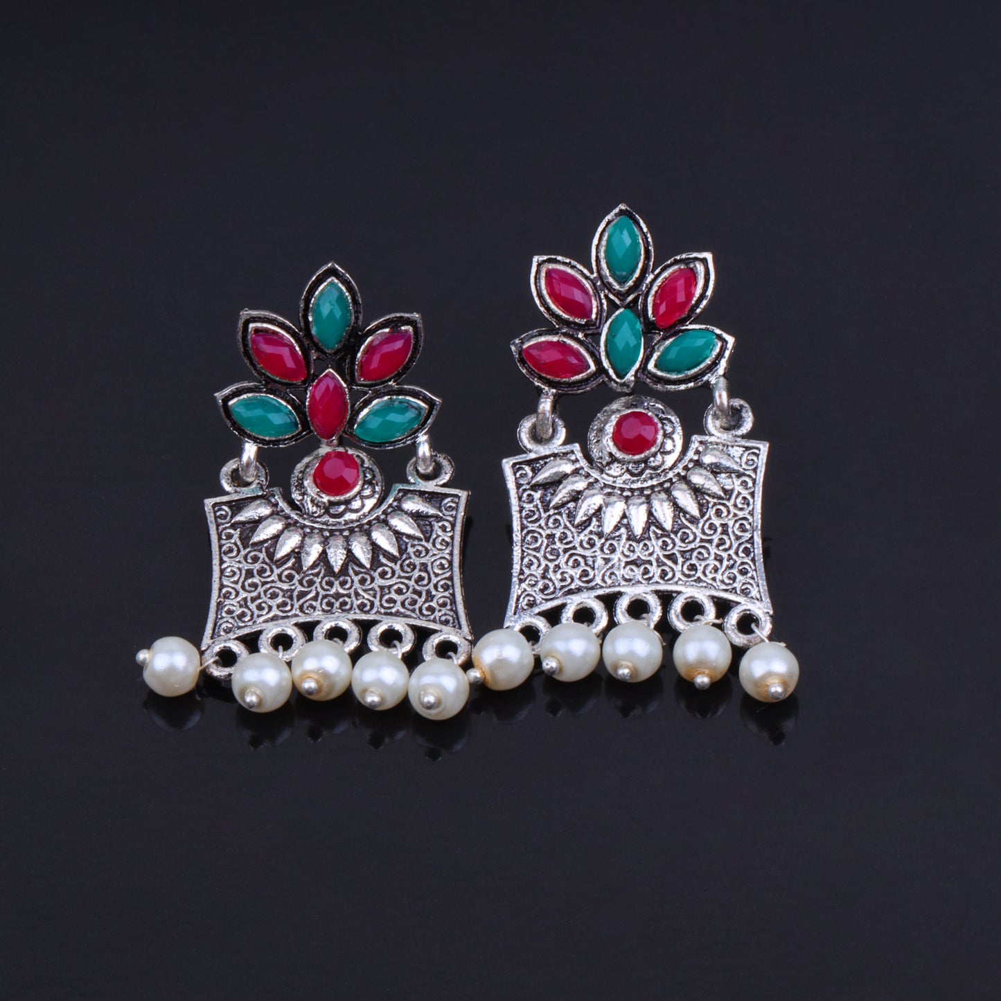 Multicolored Stone Studded Rectangular Earrings