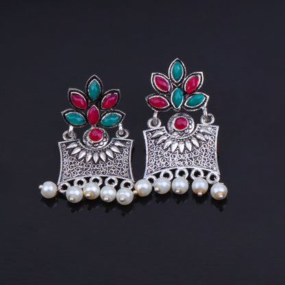 Multicolored Stone Studded Rectangular Earrings