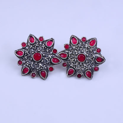 flower-alpana stud earrings (Red)