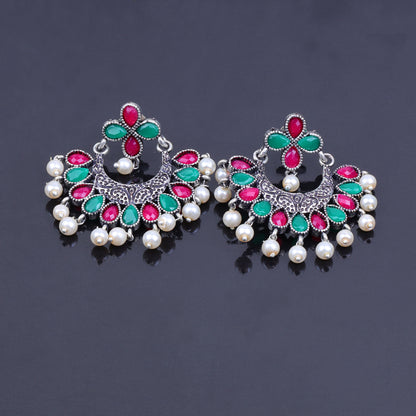 Multicolored Stone Studded Statement German Silver Dangler Earrings