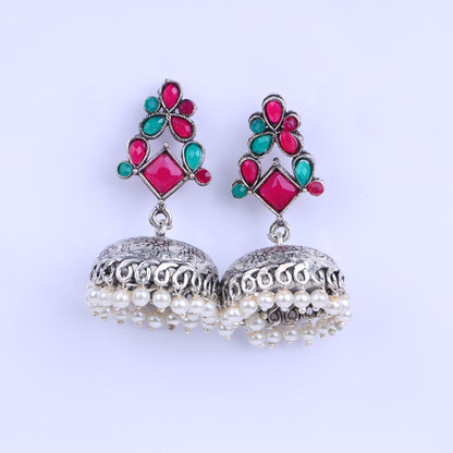 Dazzle Dome pral jhumki earrings (Multicolored)