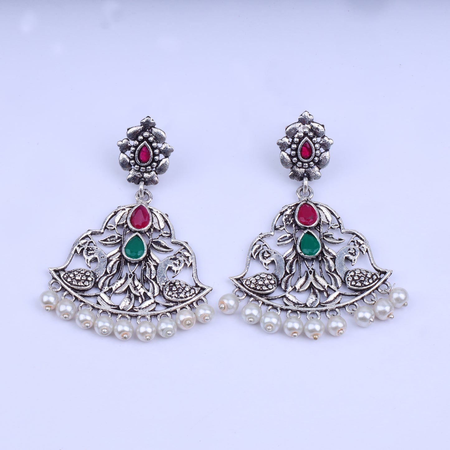 Multicolored Stone Studded Oxidised Danglers