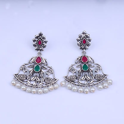 Multicolored Stone Studded Oxidised Danglers