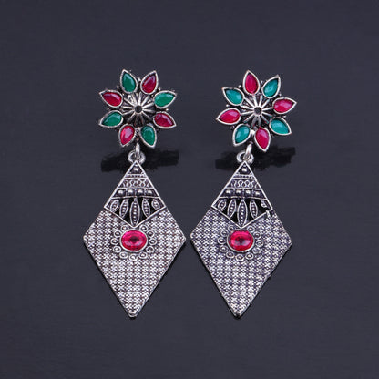 Multicolored Stone Studded Statement German Silver Dangler Earrings