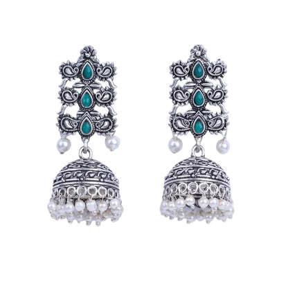 Sitara stone studded jhumki earrings (Green)
