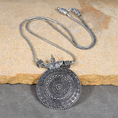 Chakra rangoli oxidised chain neckpiece (Silver)
