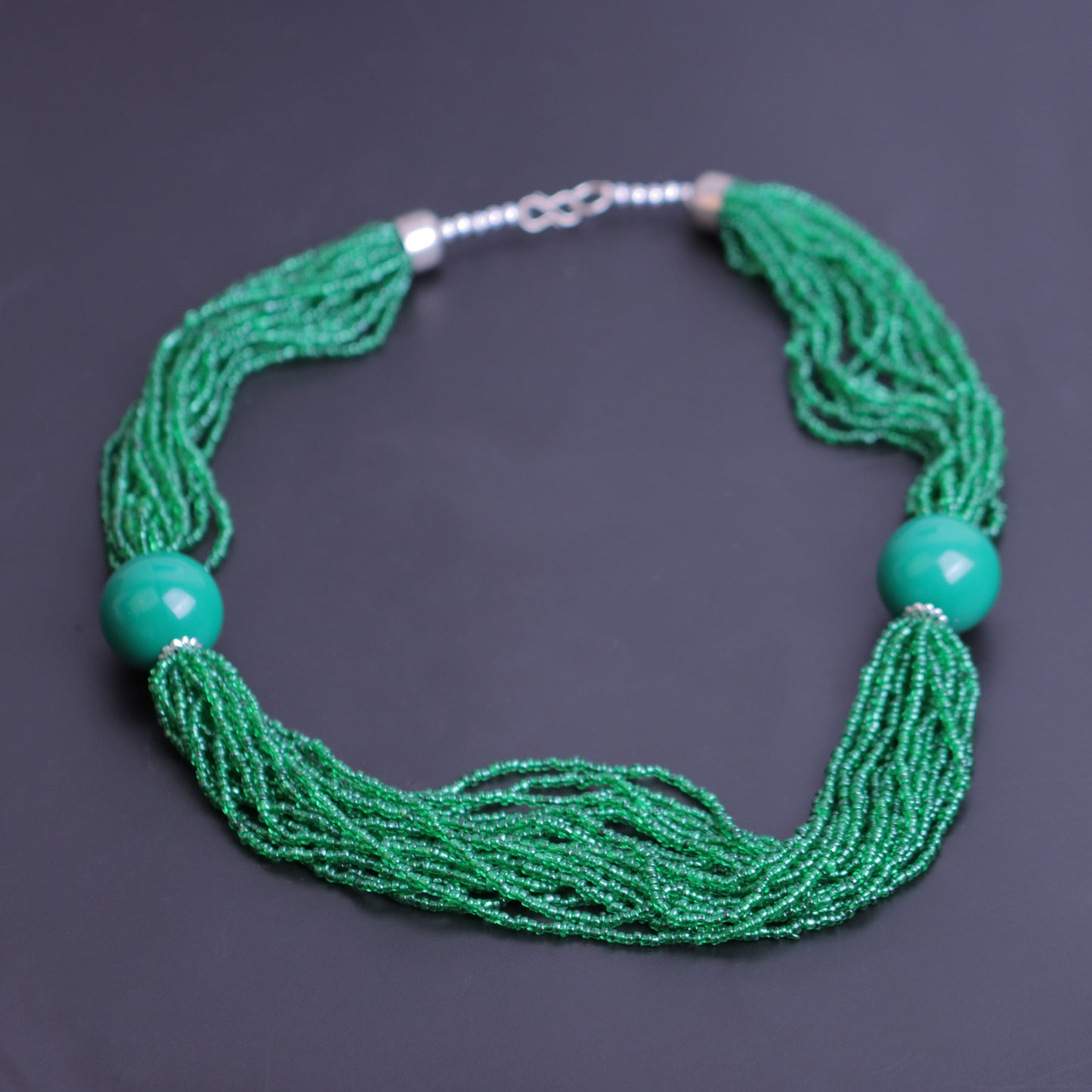 Korean Crystal Ball Studded Beautiful Statement Neckpiece (Green)
