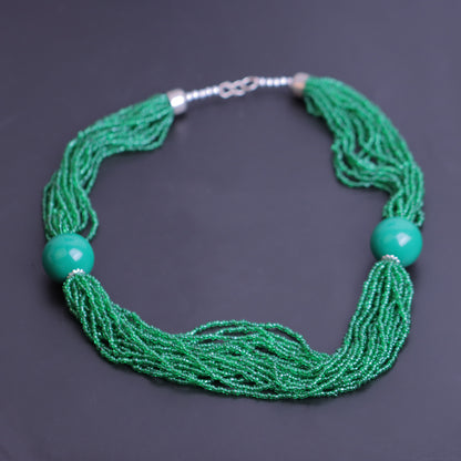 Korean Crystal Ball Studded Beautiful Statement Neckpiece (Green)