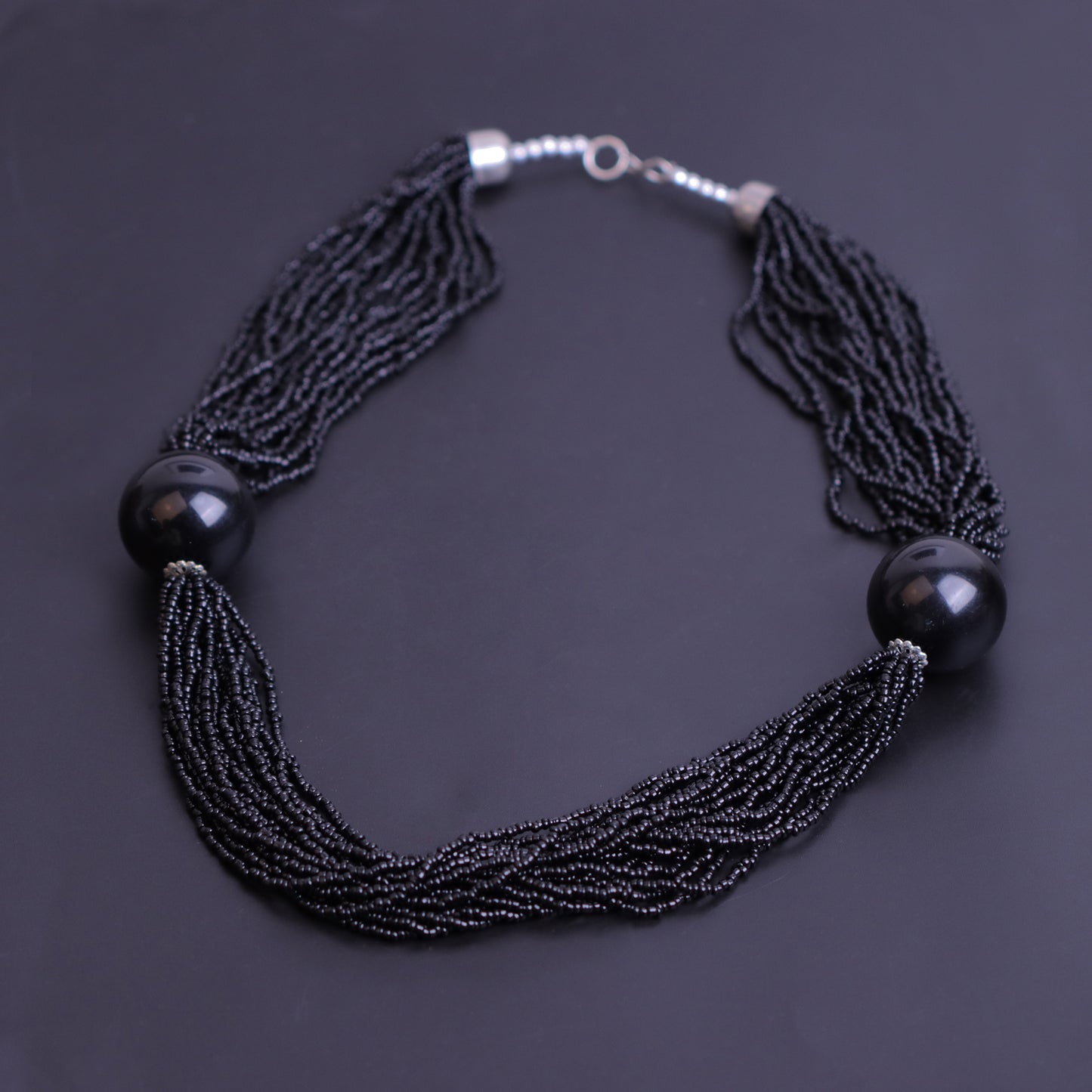 Korean Crystal Ball Studded Beautiful Statement Neckpiece (Black)