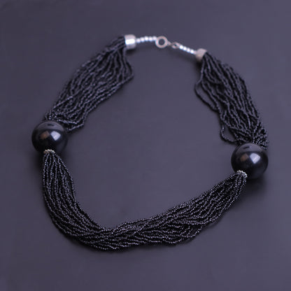Korean Crystal Ball Studded Beautiful Statement Neckpiece (Black)