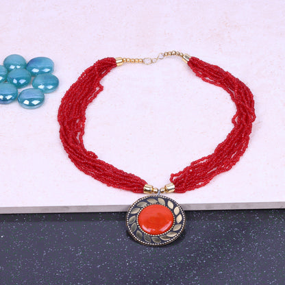 The Timeless Elegance- Beautiful Beaded Neckpiece (Red)