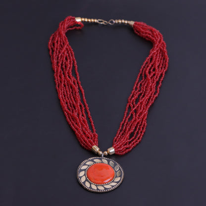 The Timeless Elegance- Beautiful Beaded Neckpiece (Red)
