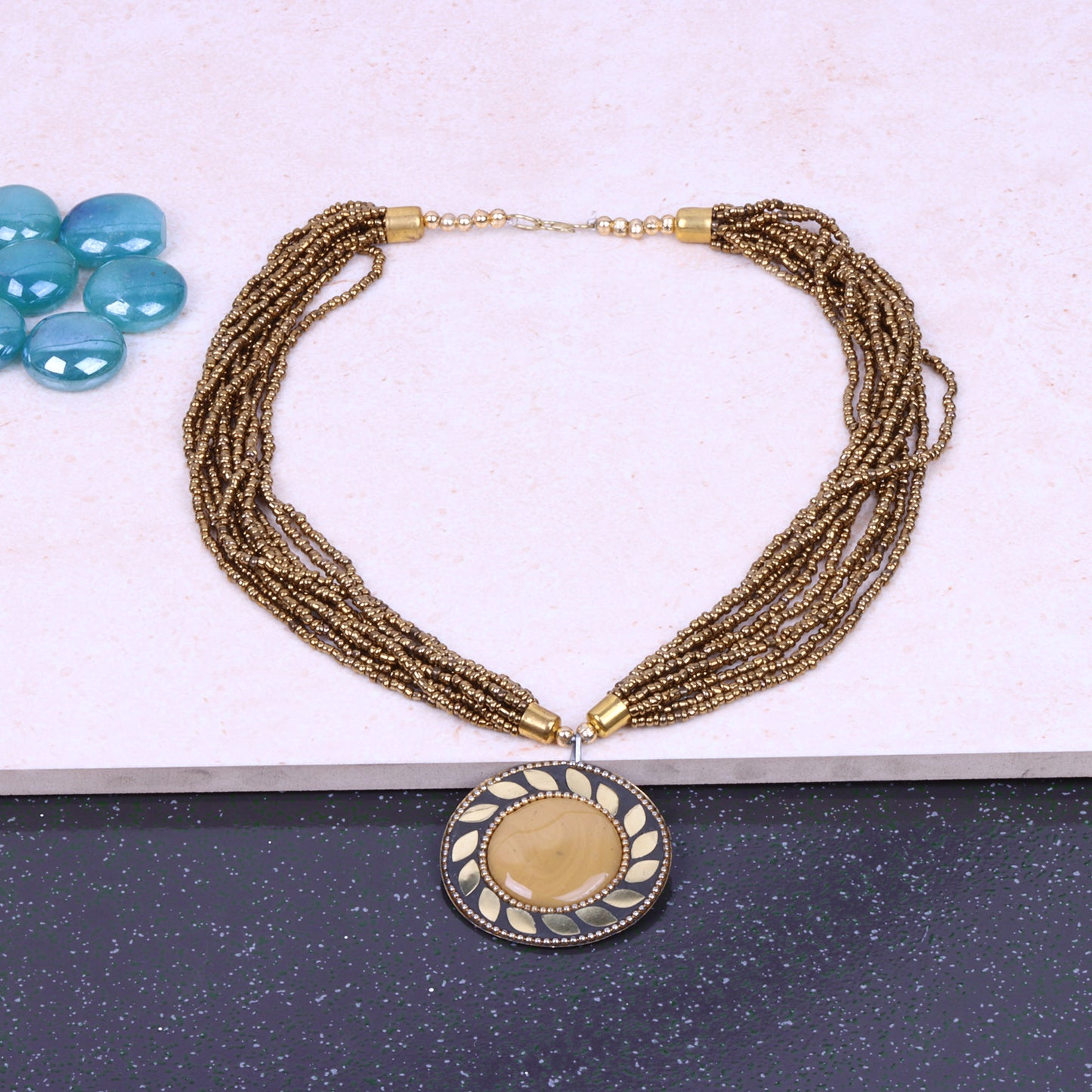 The Timeless Elegance- Beautiful Beaded Neckpiece (Golden)