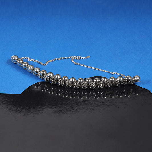 Silver Metallic Beads Stylish Choker Neckpiece