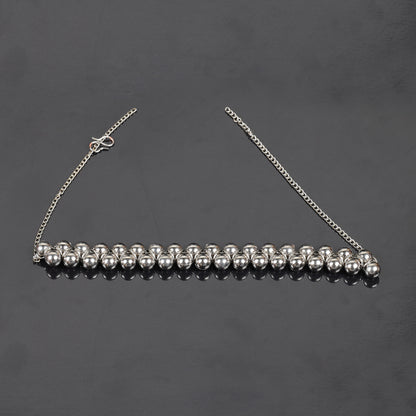 Silver Metallic Beads Stylish Choker Neckpiece